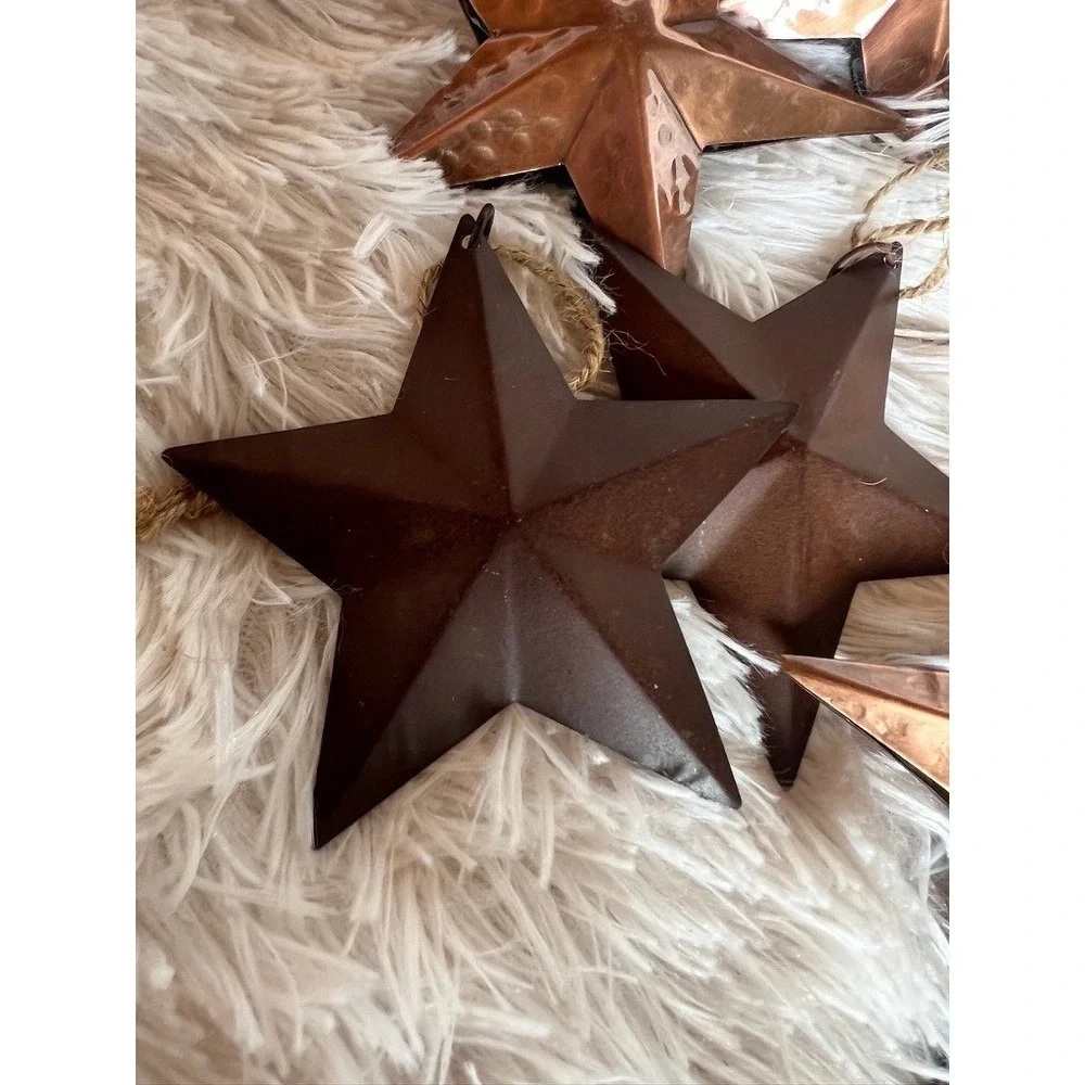 Rustic Metal Star Ornaments Set of 11 Copper Bronze Hammered Primitive Western
